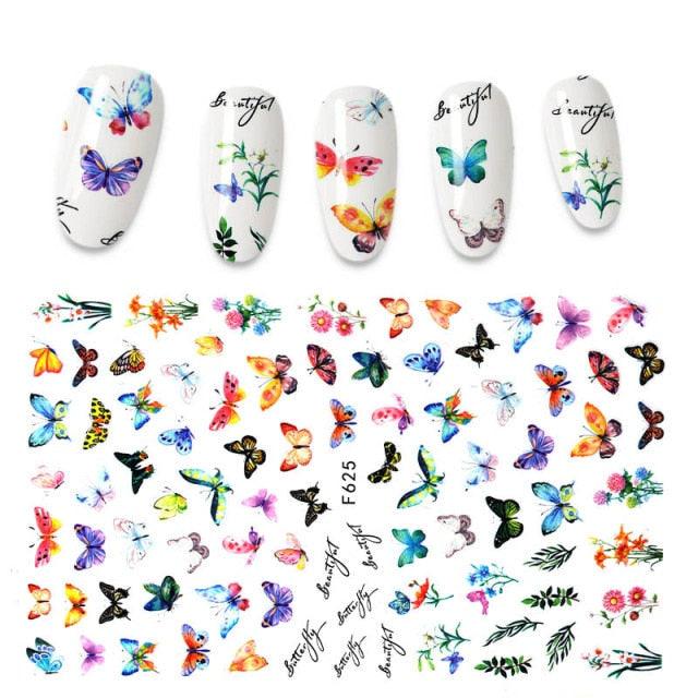 Calcomanías de Uñas 3D - Diseño de Hojas, Mariposas y Corazones