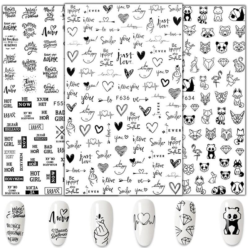 Calcomanías de Uñas 3D - Diseño de Hojas, Mariposas y Corazones