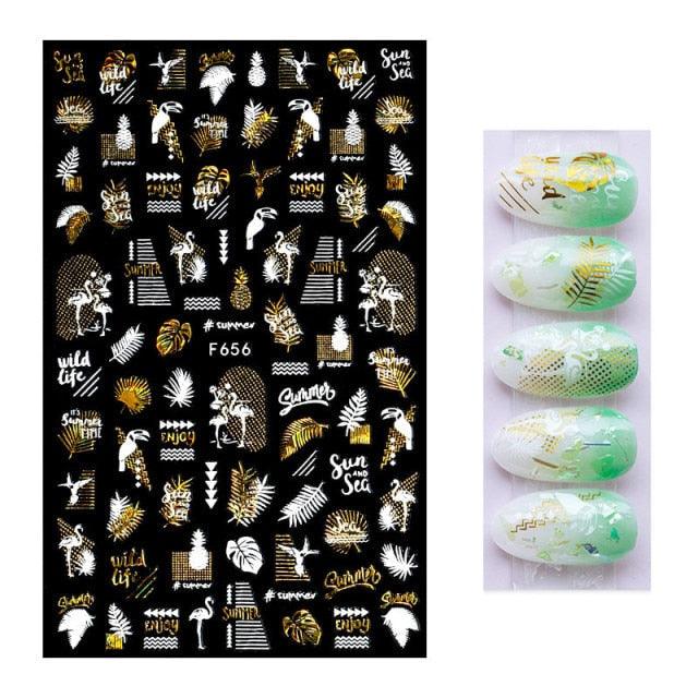 Calcomanías de Uñas 3D - Diseño de Hojas, Mariposas y Corazones