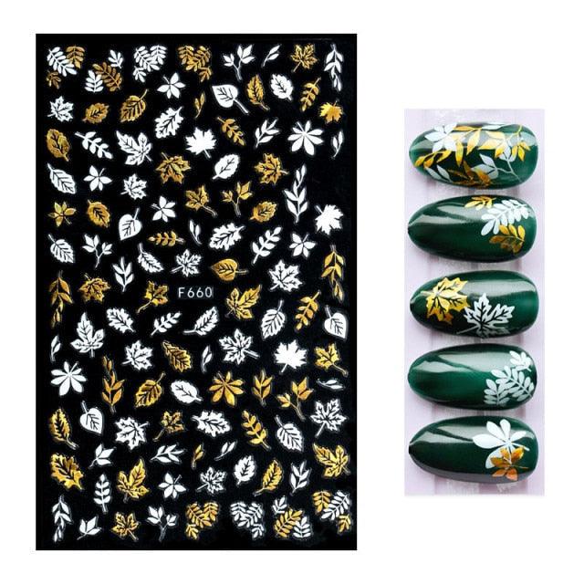 Calcomanías de Uñas 3D - Diseño de Hojas, Mariposas y Corazones