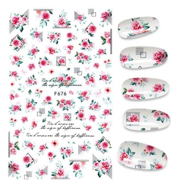 Calcomanías de Uñas 3D - Diseño de Hojas, Mariposas y Corazones