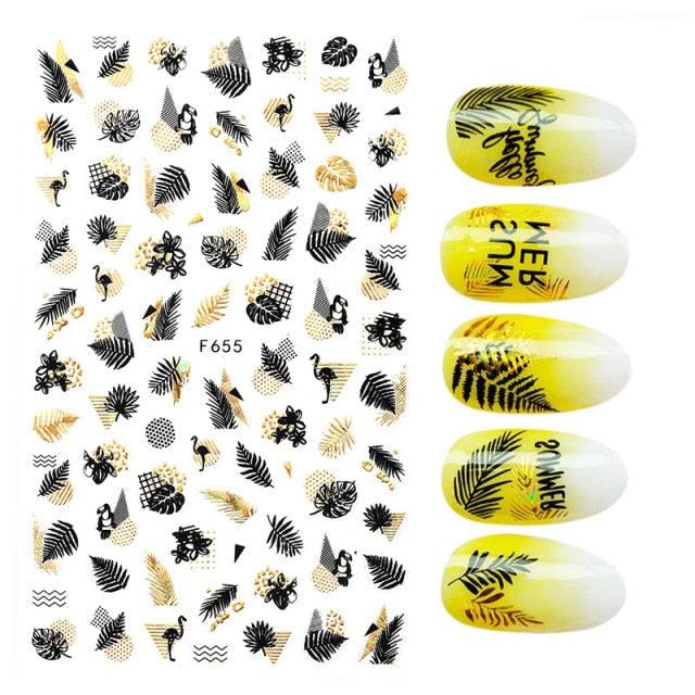 Calcomanías de Uñas 3D - Diseño de Hojas, Mariposas y Corazones
