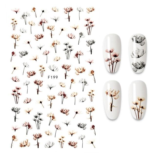 Calcomanías de Uñas 3D - Diseño de Hojas, Mariposas y Corazones