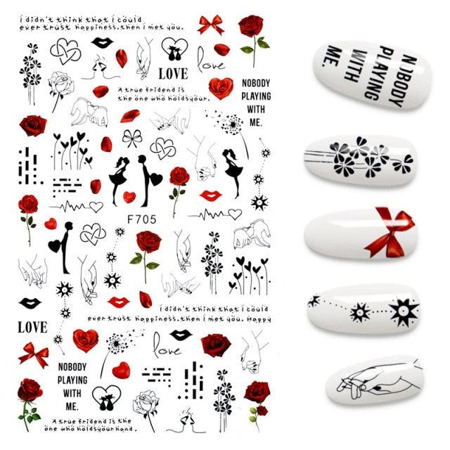 Calcomanías de Uñas 3D - Diseño de Hojas, Mariposas y Corazones