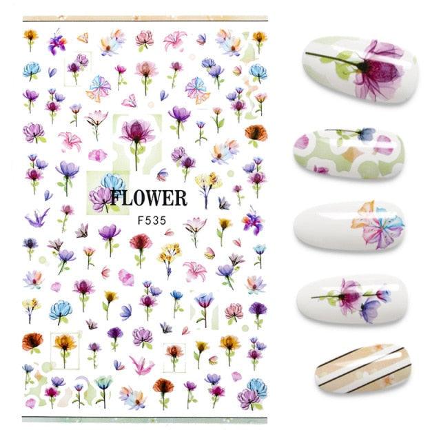 Calcomanías de Uñas 3D - Diseño de Hojas, Mariposas y Corazones