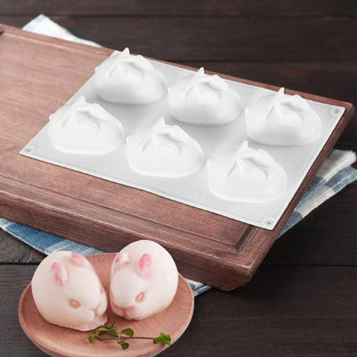3D Rabbit Shape Silicone Cake Mold - 6-Cavity Bakeware