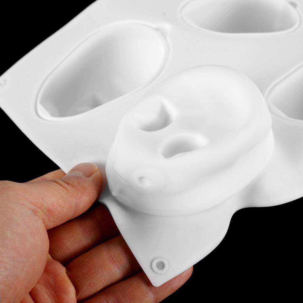 3D Rabbit Shape Silicone Cake Mold - 6-Cavity Bakeware
