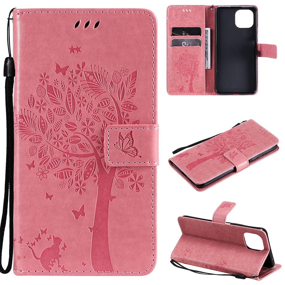 Coque en cuir flip 3D Tree pour iPhone 13/12 Mini