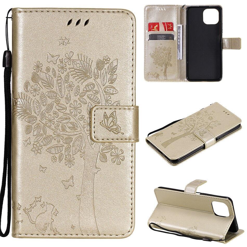 Coque en cuir flip 3D Tree pour iPhone 13/12 Mini