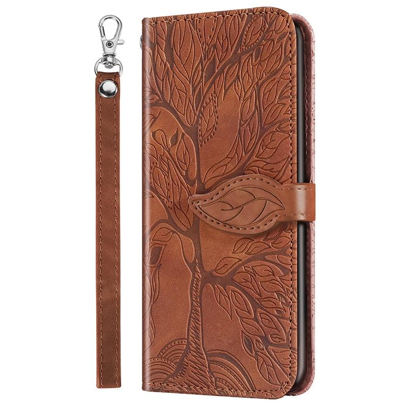 Coque en cuir flip 3D Tree pour iPhone 13/12 Mini