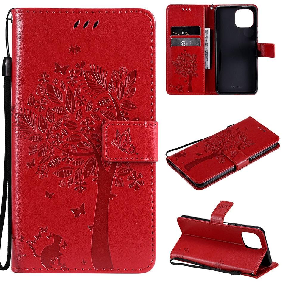 Coque en cuir flip 3D Tree pour iPhone 13/12 Mini