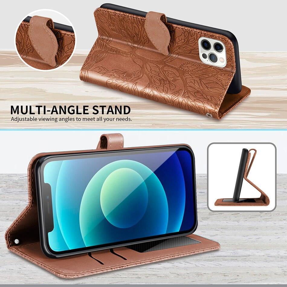 Coque en cuir flip 3D Tree pour iPhone 13/12 Mini