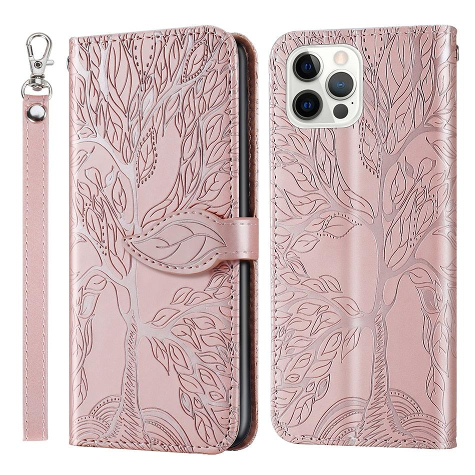 Coque en cuir flip 3D Tree pour iPhone 13/12 Mini