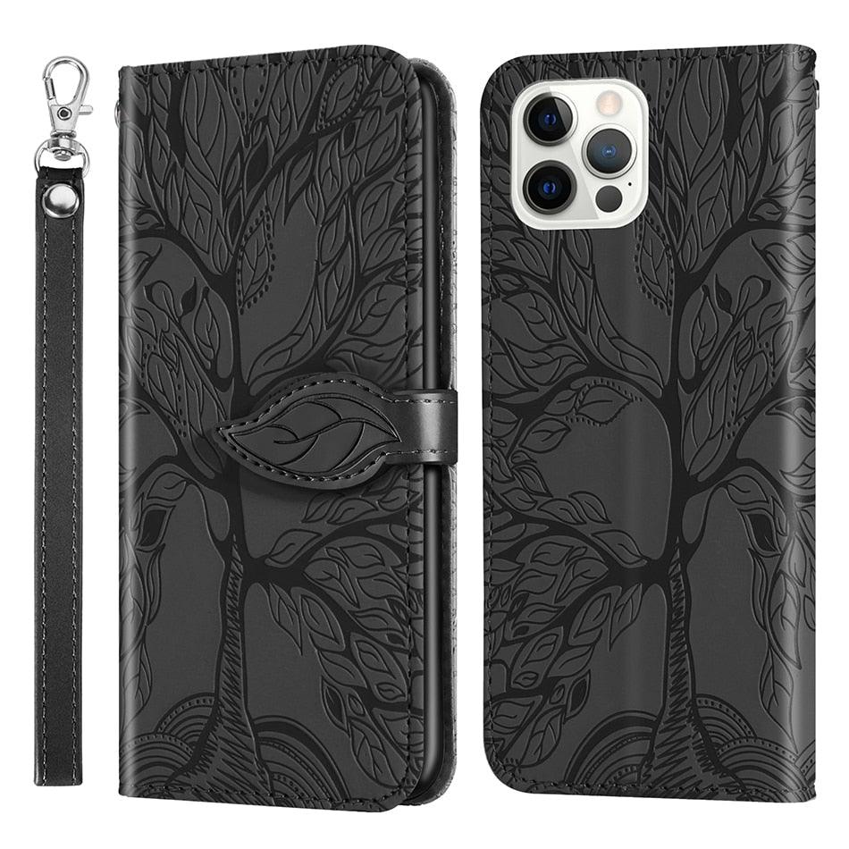 Coque en cuir flip 3D Tree pour iPhone 13/12 Mini