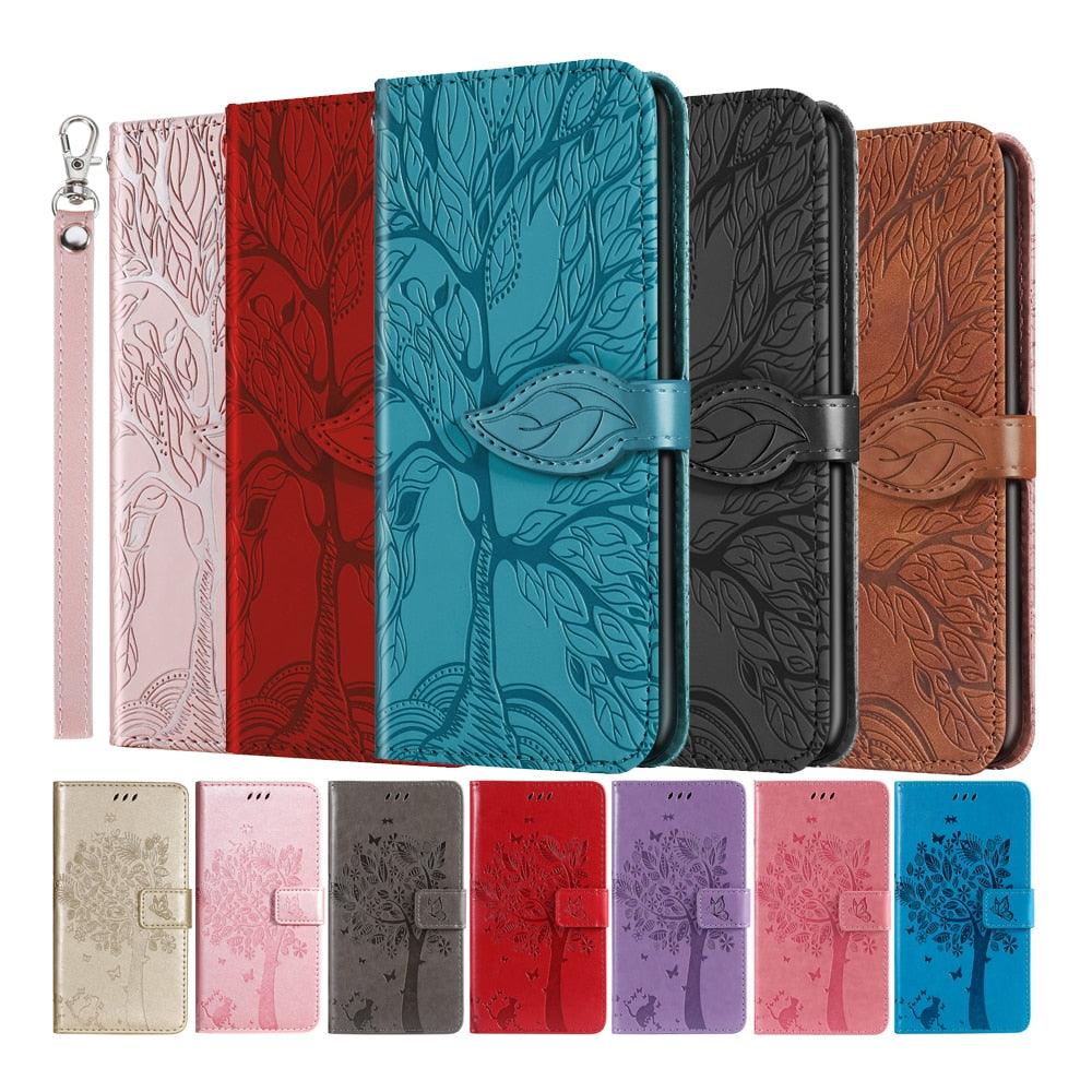 Coque en cuir flip 3D Tree pour iPhone 13/12 Mini