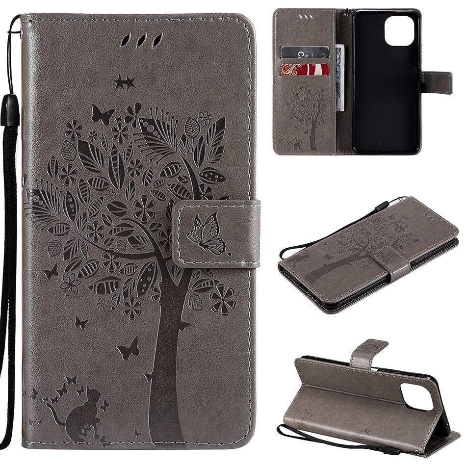 Coque en cuir flip 3D Tree pour iPhone 13/12 Mini