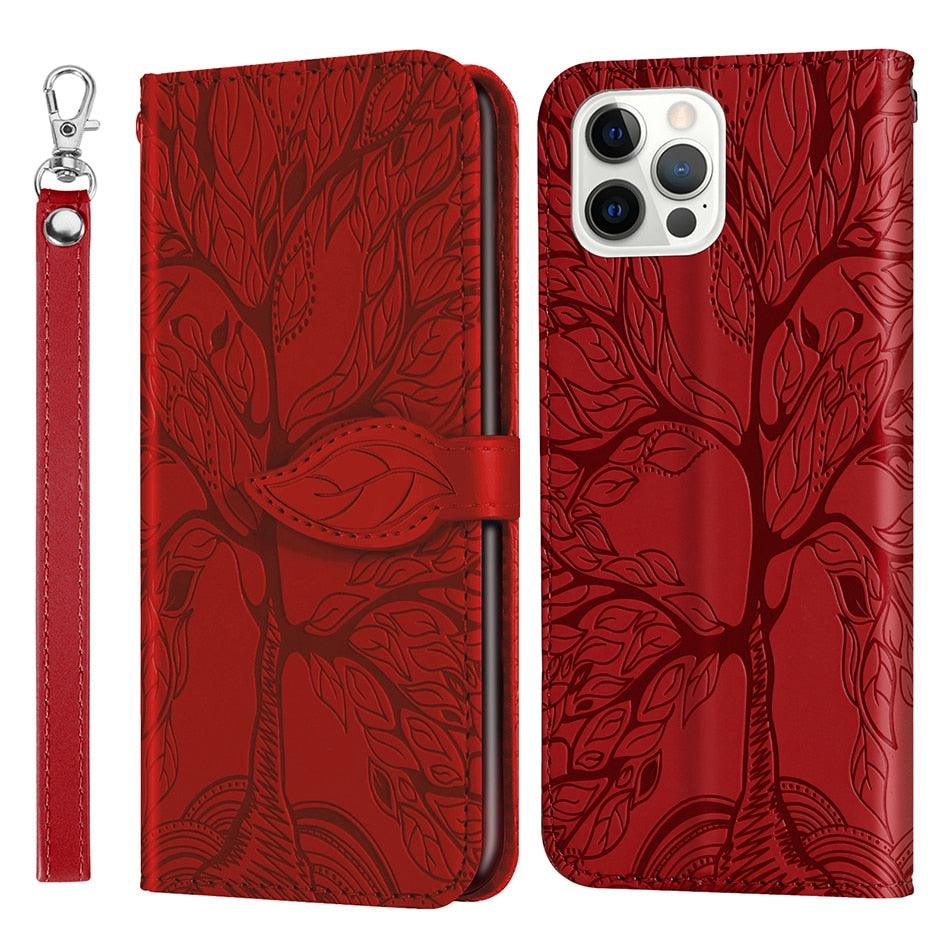 Coque en cuir flip 3D Tree pour iPhone 13/12 Mini