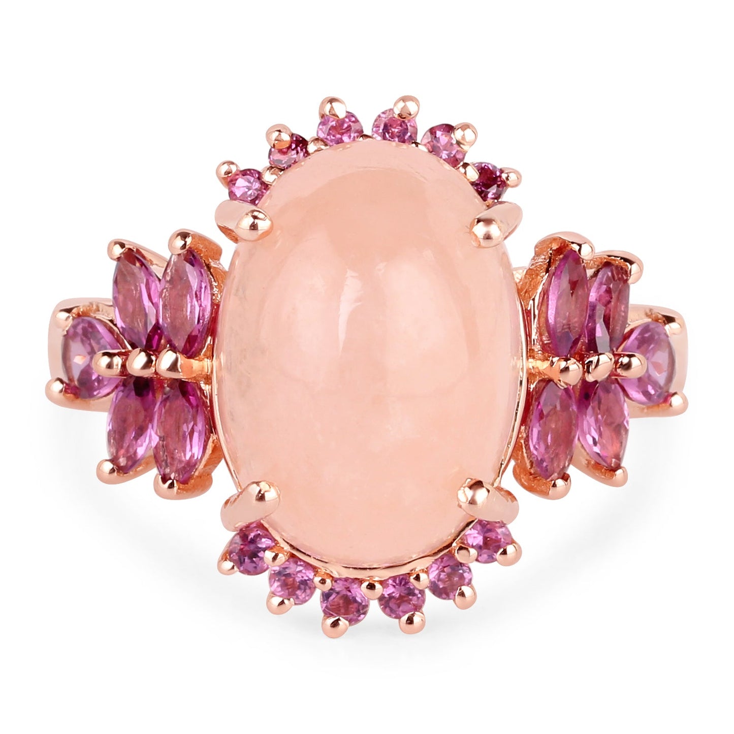 14K Rose Gold Plated Morganite & Rhodolite Sterling Silver Ring