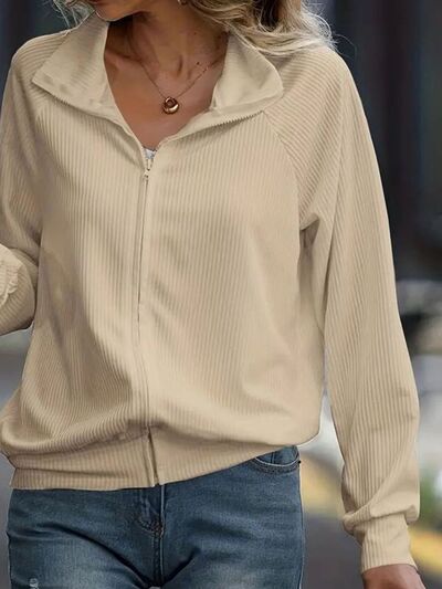 Chaqueta blanca con cremallera y cuello para mujer versátil
