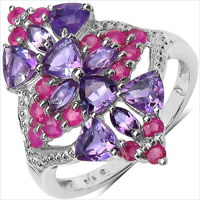 2.58 Carat Amethyst & Ruby Sterling Silver Engagement Ring