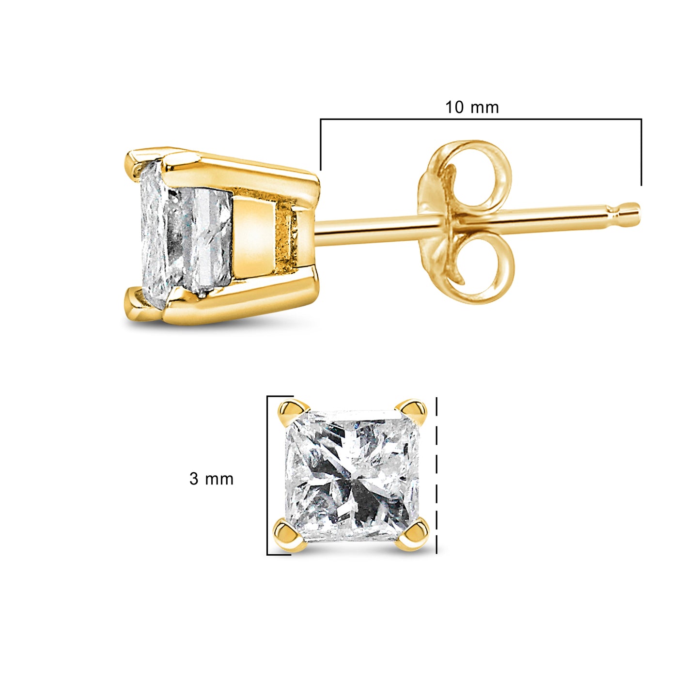 Pendientes de Diamante en Corte Princesa de 14k de Oro Amarillo Certificados por IGI