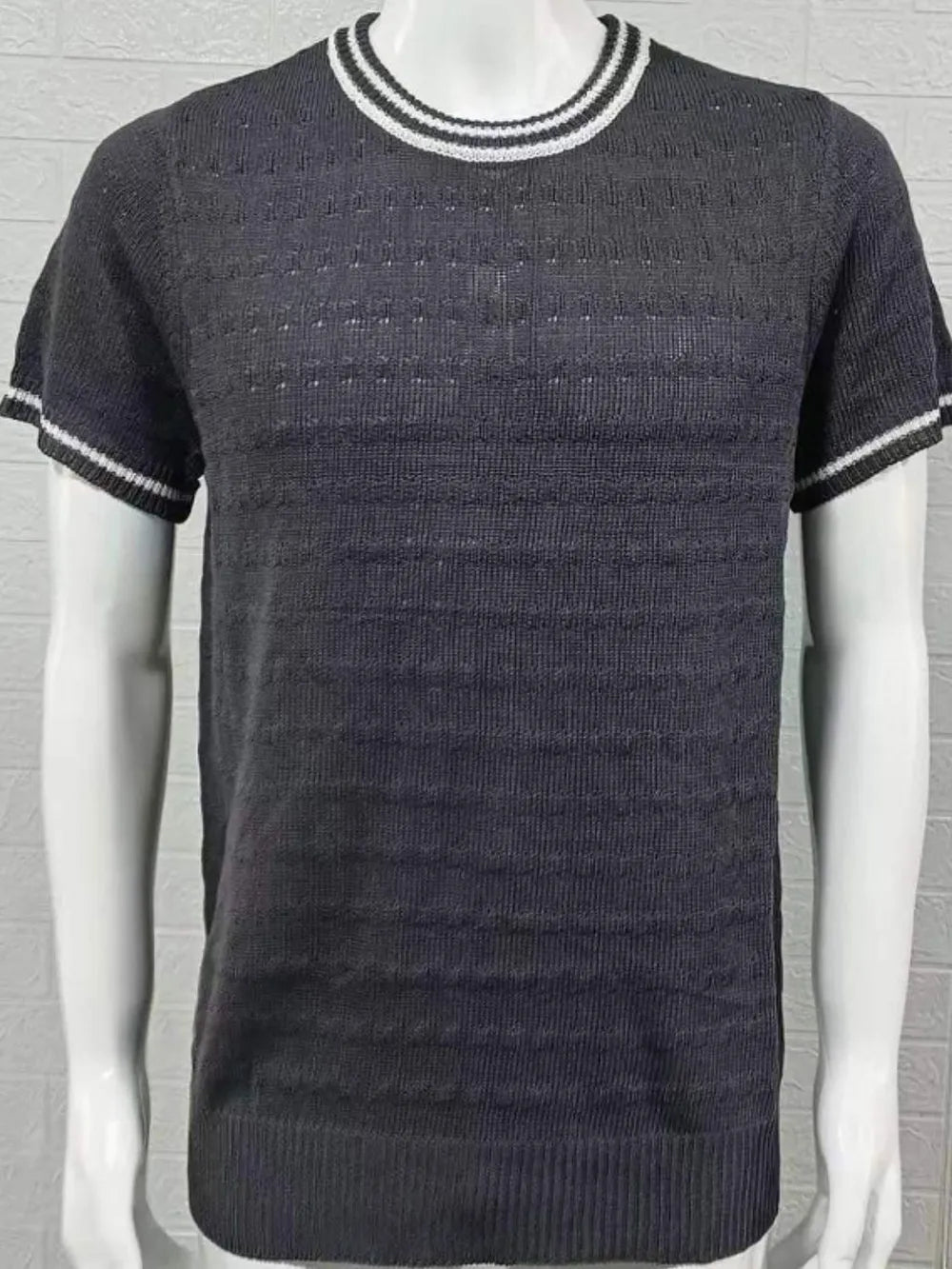 Men's Plus Size Textured Round Neck Contrast Trim T-Shirt