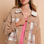 Women Retro Corduroy Jacquard Patchwork Button Up Jacket