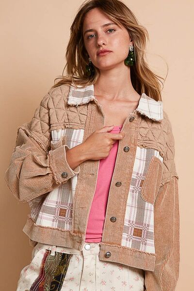 Chaqueta de Botones de Pana Jacquard Retro para Mujeres