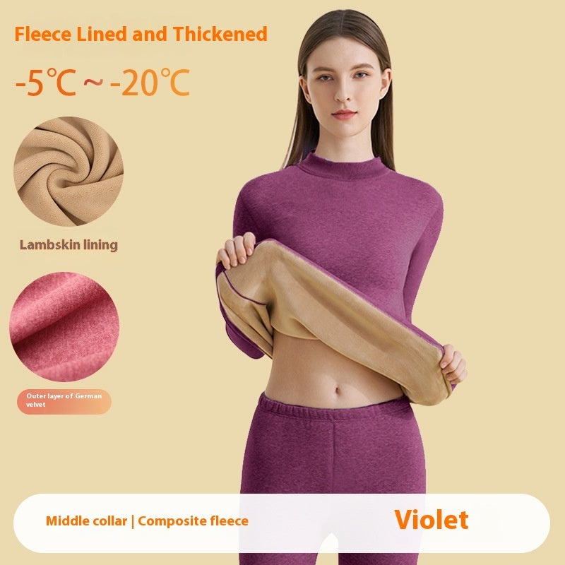 Thickened High-Necked Lambswool Dralon Thermal Underwear Set