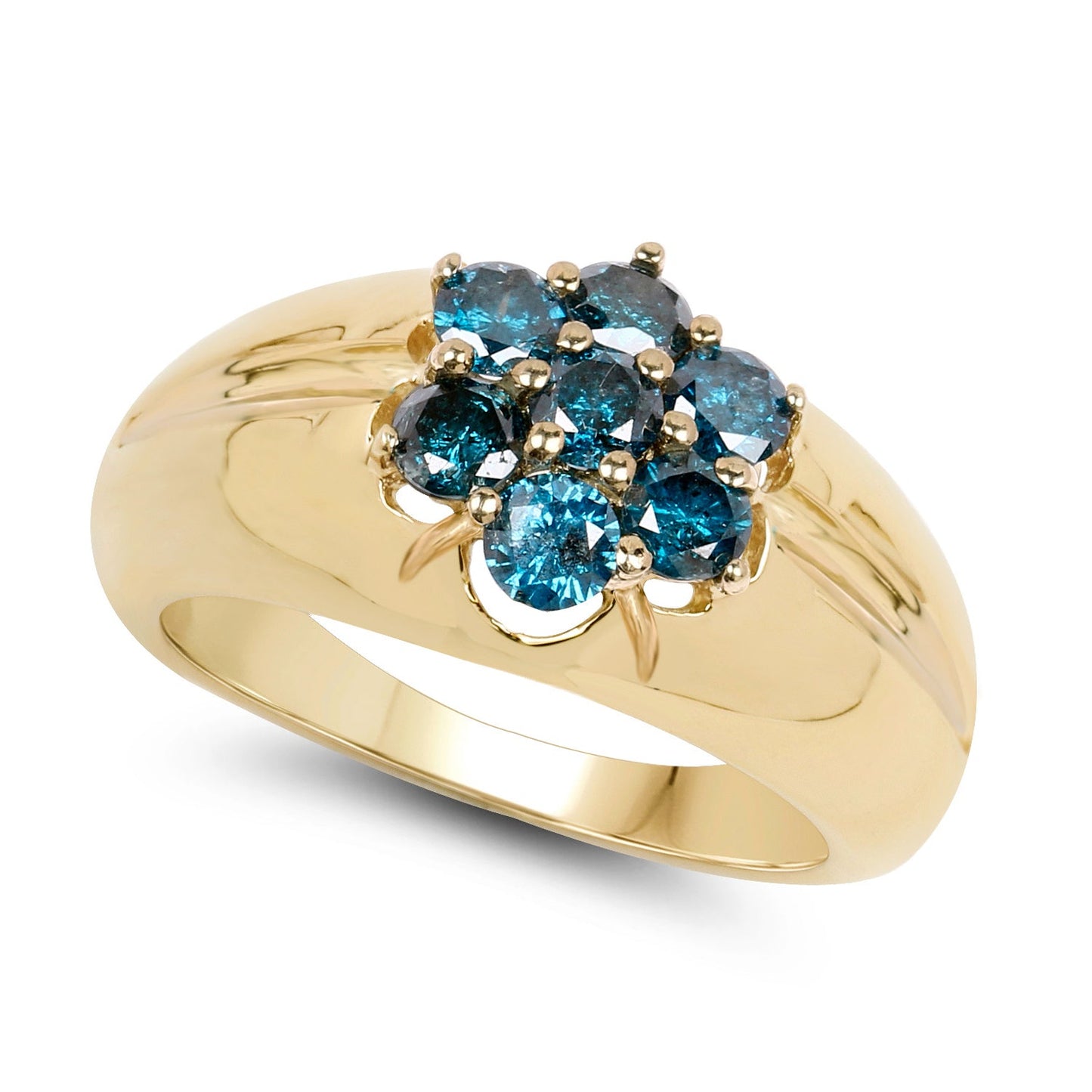 Anillo de Plata Esterlina con Diamante Azul Baño de Oro Amarillo de 14K