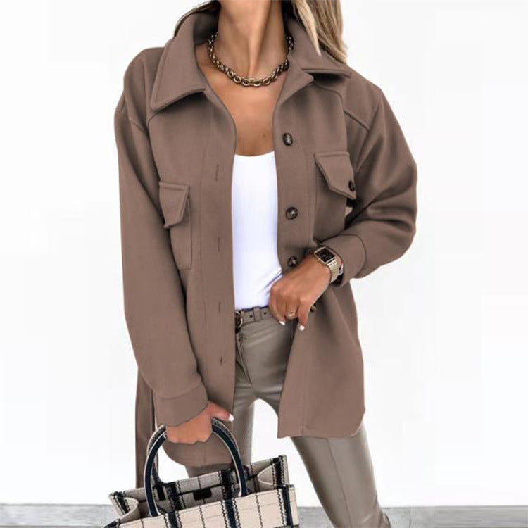 Chaqueta Elegante con Solapa y Cinturón para Mujeres - Abrigo Casual de Primavera Otoño