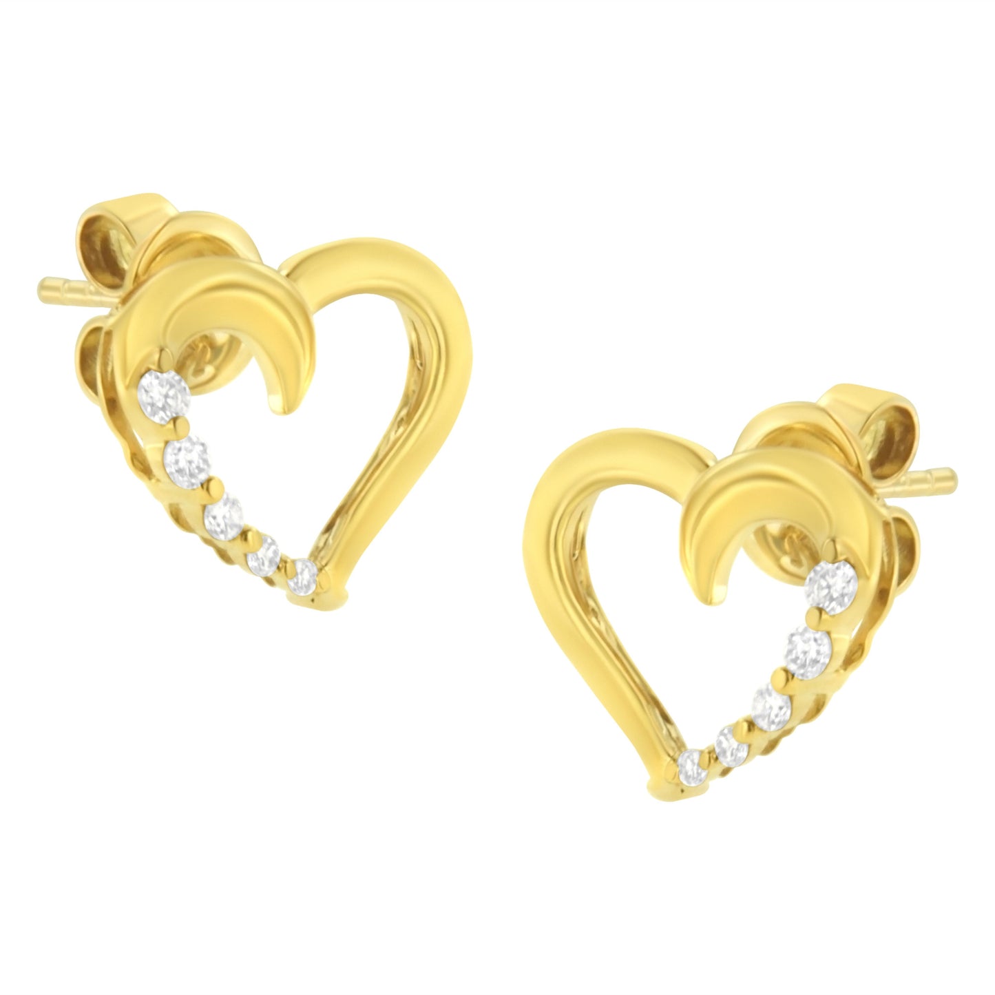 14K Yellow Gold Diamond Journey Heart Hoop Earrings