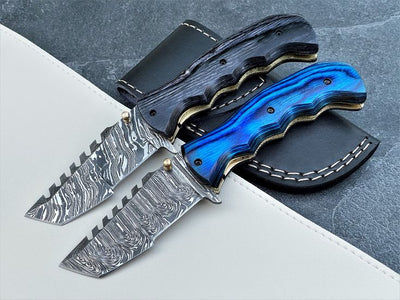 Exclusive Set of 2 Tactical Folding Knives – Handmade Damascus Steel with Luxurious Pakka Wood Handles - Korvel