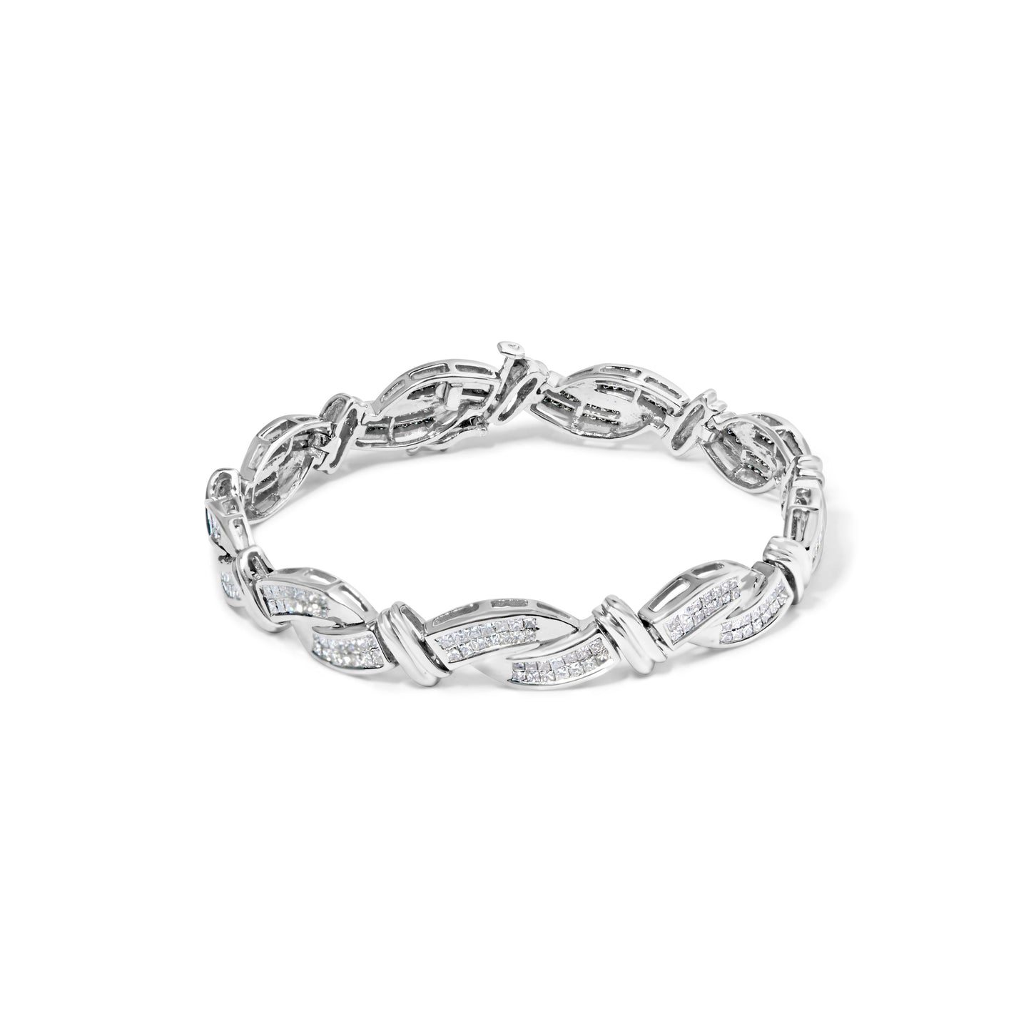 14K White Gold 4.0 Cttw Invisible Set Diamond Wave Bracelet - 7"