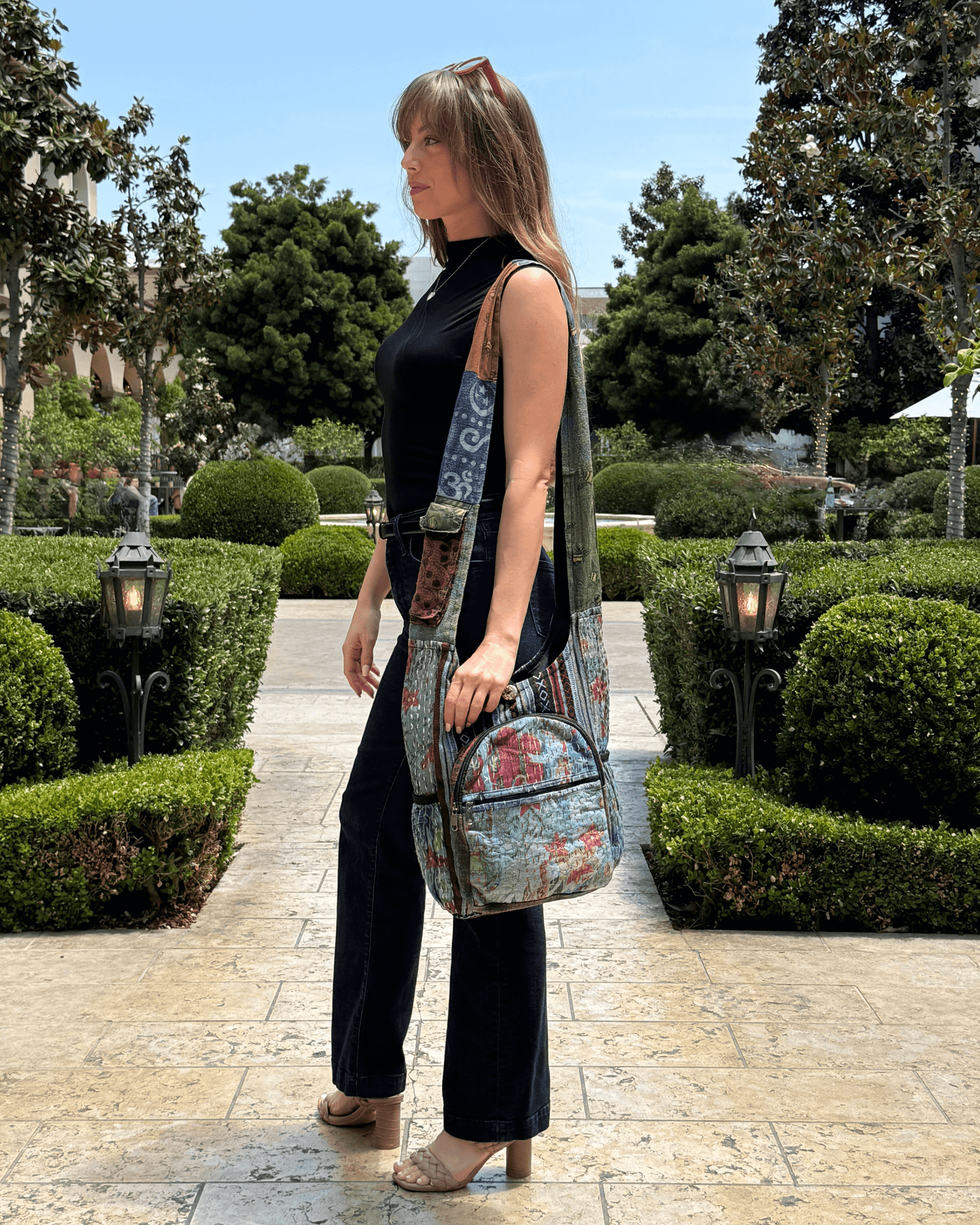 Kathmandu Collection Vintage Patchwork Hobo Bag with Water Bottle Pockets - Korvel