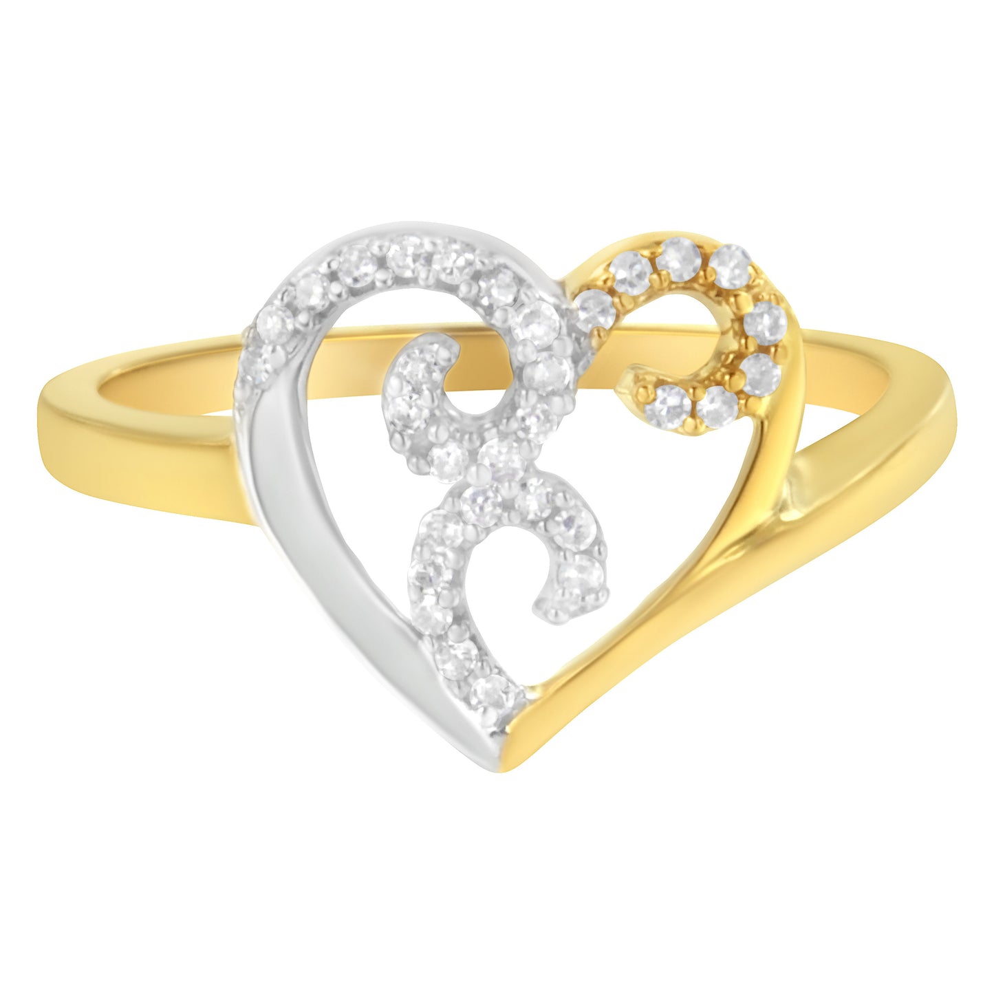 Anillo de Clúster en Forma de Corazón de Diamantes de Oro de Dos Tonos de 10K - Talla 6