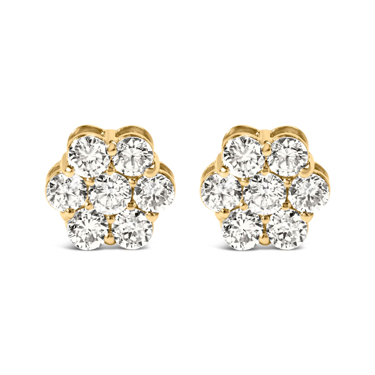 Pendientes de Stud de Diamante en Clúster Floral de Oro Amarillo de 14K