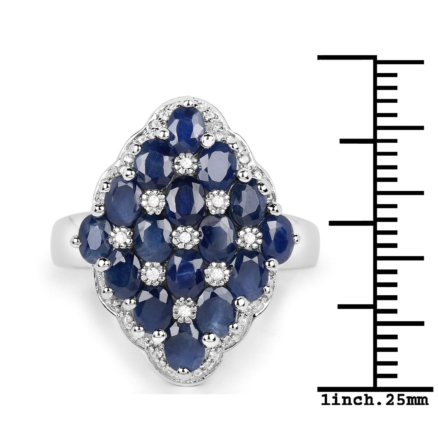 Bague en Argent Sterling avec Saphir Bleu de 3,48 Carats et Zircon Blanc