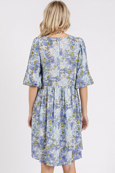 Summer Floral Print Linen Blend Babydoll Mini Dress