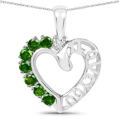 14K White Gold Plated Chrome Diopside Heart Pendant