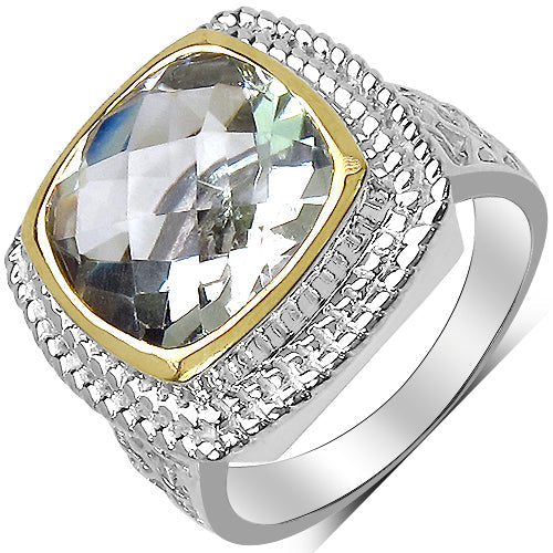Bague en argent sterling avec améthyste verte de 6,31 carats et diamants blancs