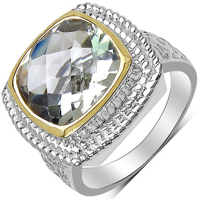 Bague en argent sterling avec améthyste verte de 6,31 carats et diamants blancs