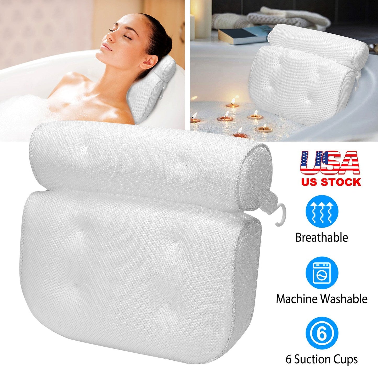 Luxury Air Mesh Bathtub Pillow with Suction Cups