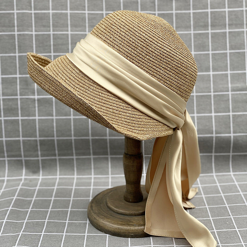 Chapeau seau en satin avec ruban de style japonais pour l'été