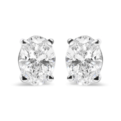 14K White Gold Oval Lab Grown Diamond Stud Earrings