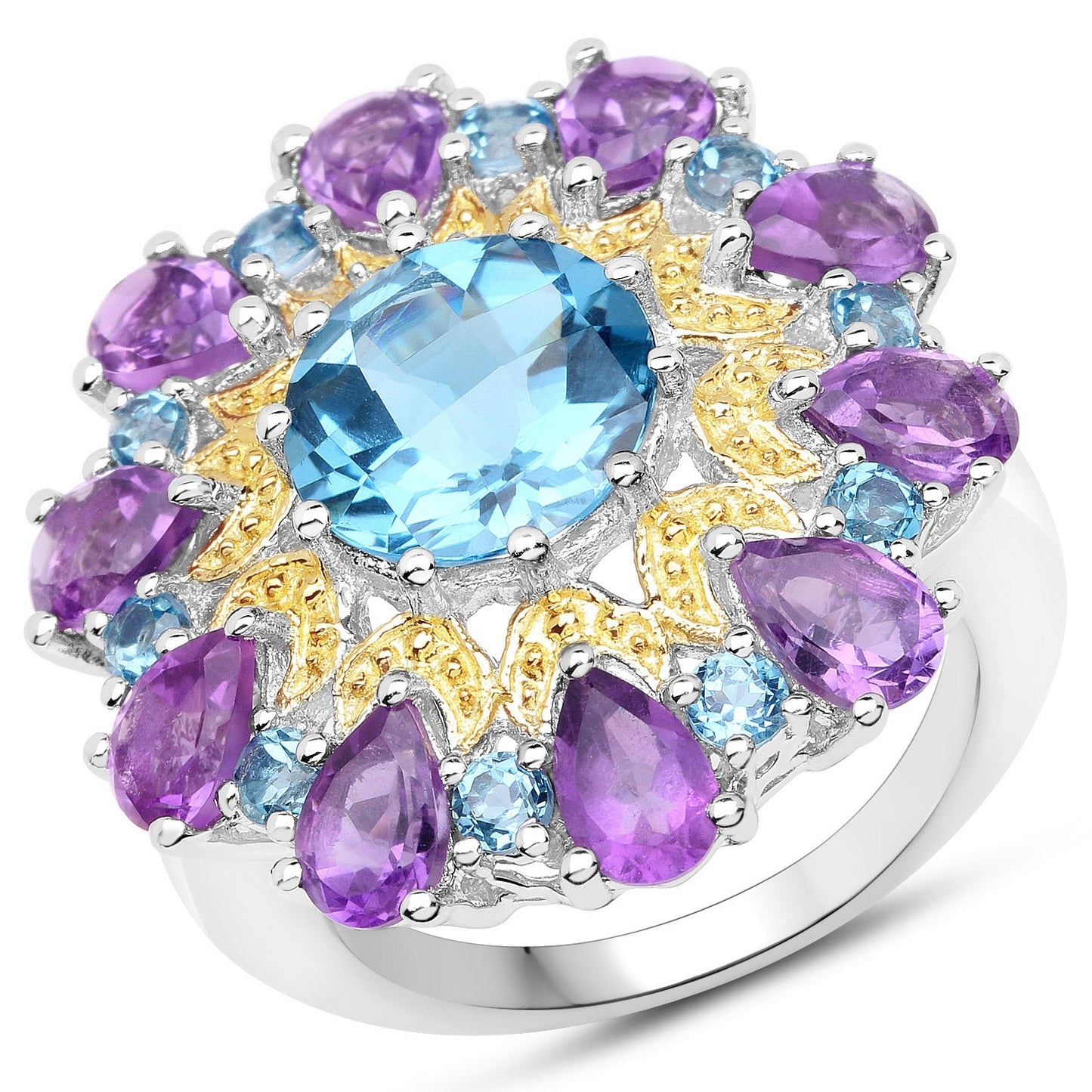 8.86 Carat London Blue Topaz & Amethyst Sterling Silver Ring
