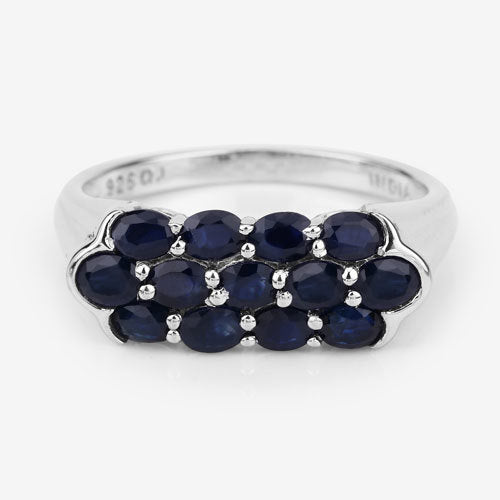 Bague en cluster en saphir bleu de 2,60 carats en argent sterling