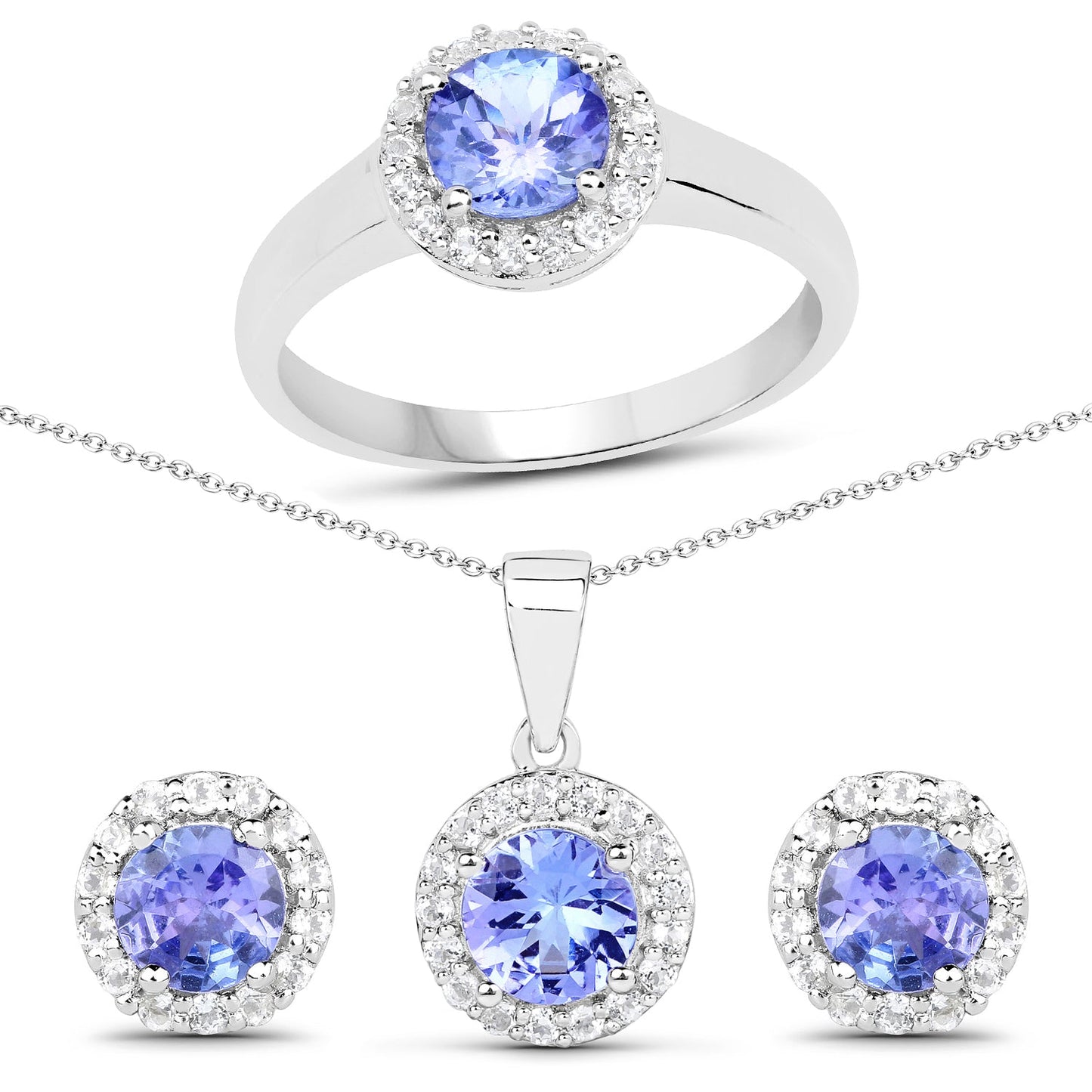 Ensemble de bijoux en tanzanite véritable de 3,77 carats et topaze blanche