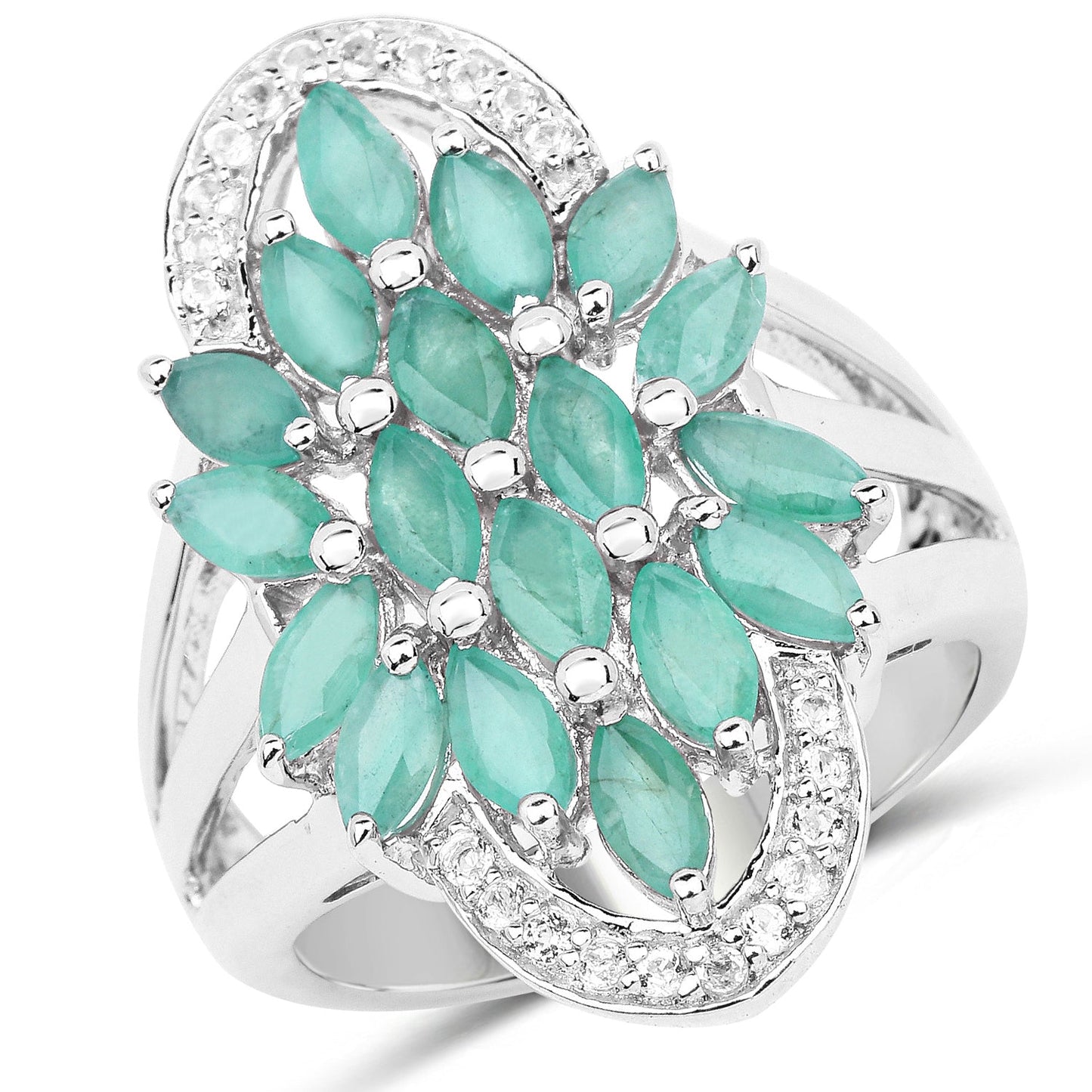 2.74 Carat Genuine Emerald and White Topaz Sterling Silver Ring