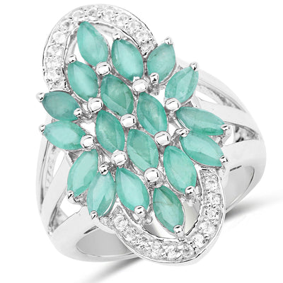 2.74 Carat Genuine Emerald and White Topaz Sterling Silver Ring